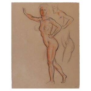Female Nude Conte Crayon Original Sketch