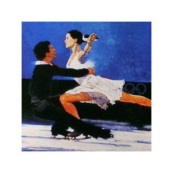 A painting of a man and woman dancing on the ice