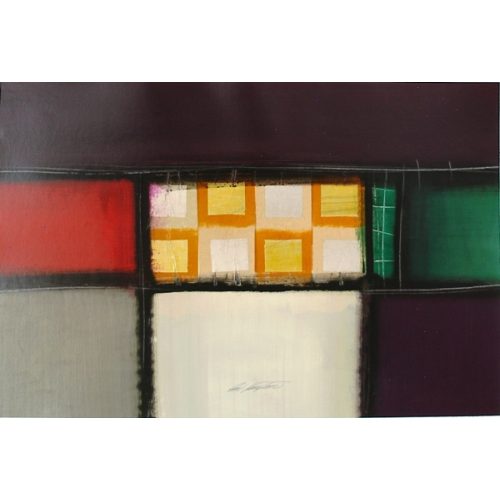 A painting with different colored rectangles and squares
