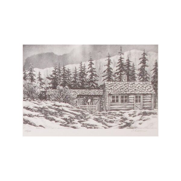 Untitled 79. A house covered in snow near the mountains.