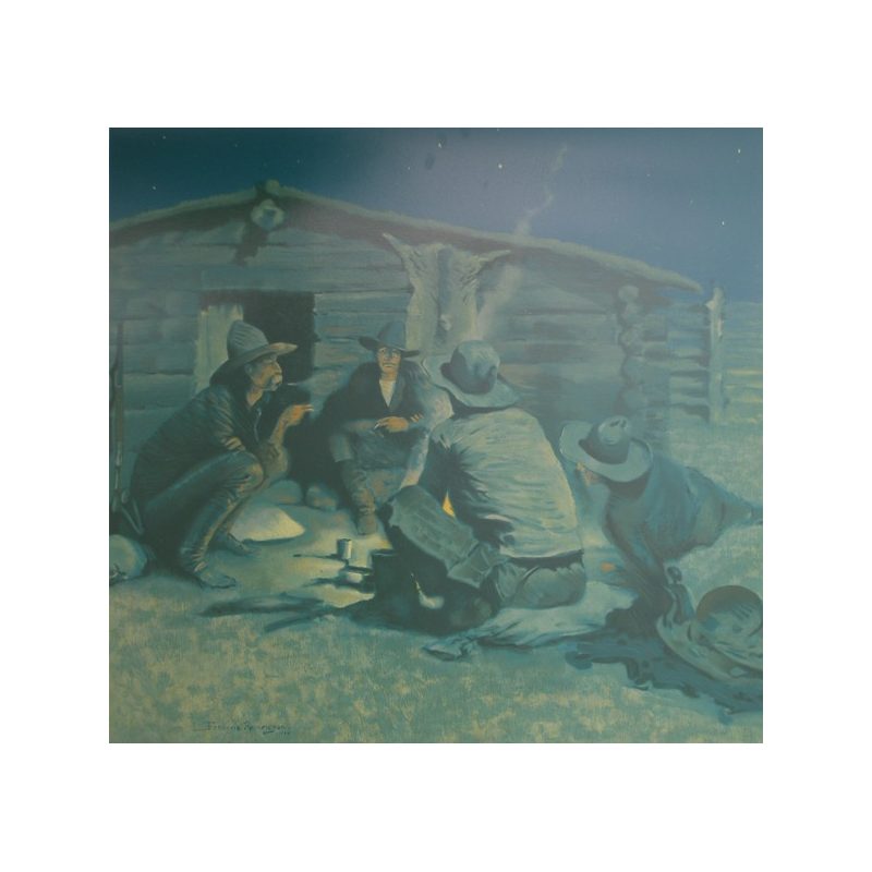 Untitled, last painting. A group of men smoking near the fire